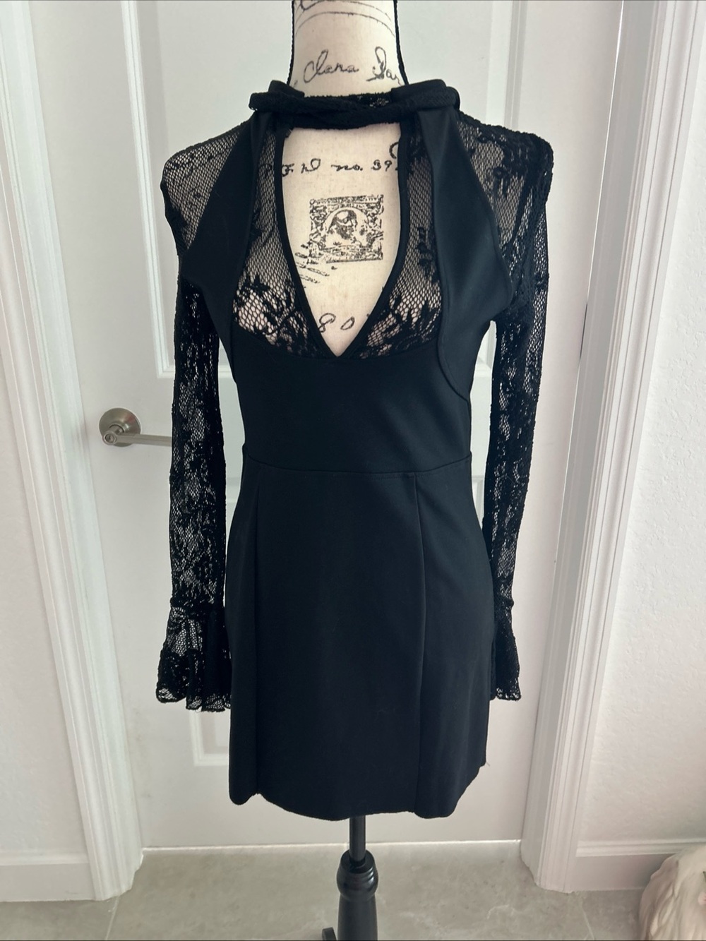 Free People Black Lace-Detail A-Line Dress